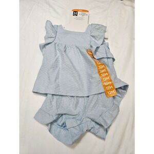 Members Mark Baby Girls 2PC Playwear Set Light Blue Ruffle Top Shorts 12M NEW